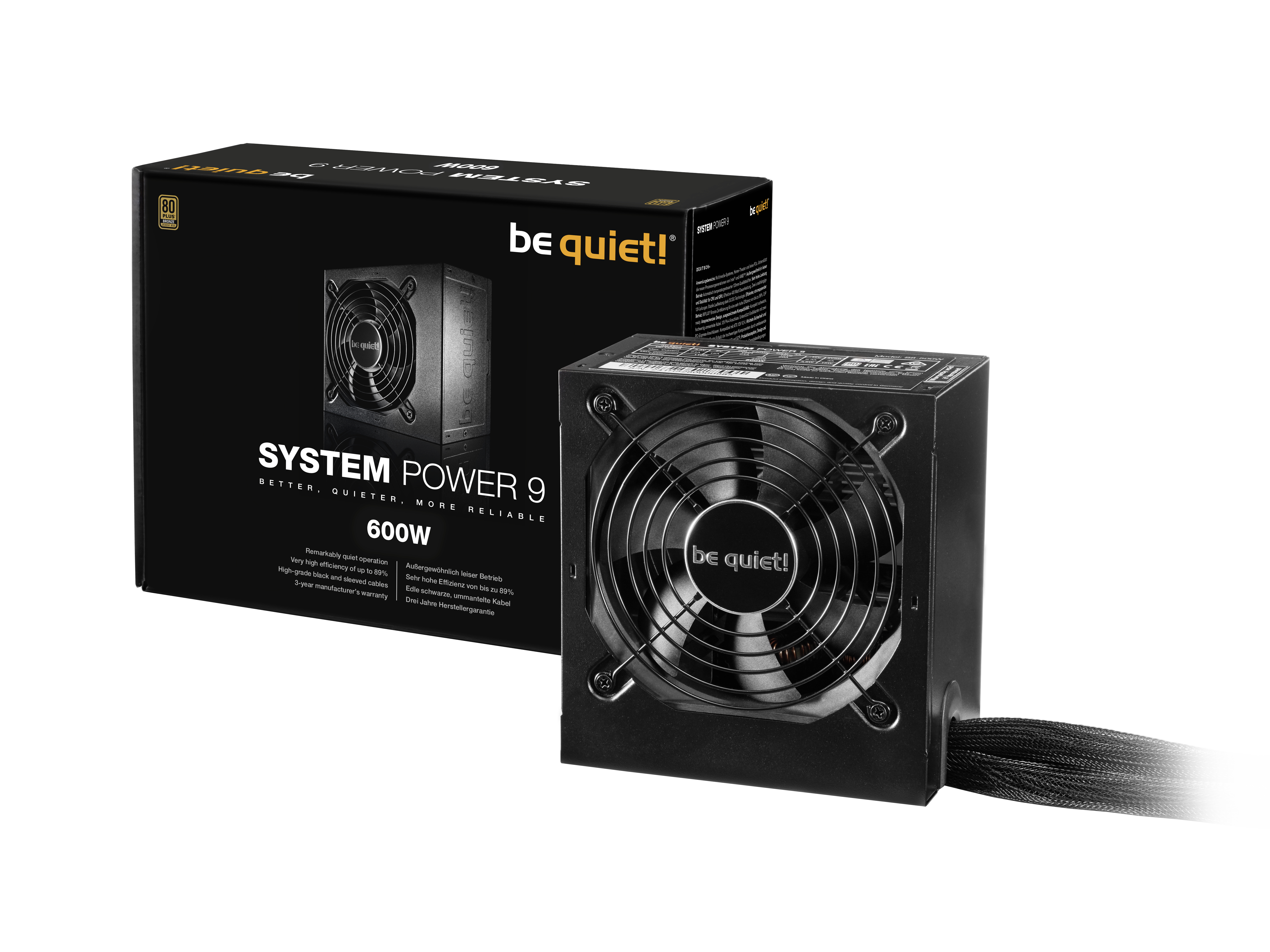 80+ Bronze Cont Semi-Modular Power Dual 12V 600W System Power 9 PSU Sleeve Bearing Be Quiet